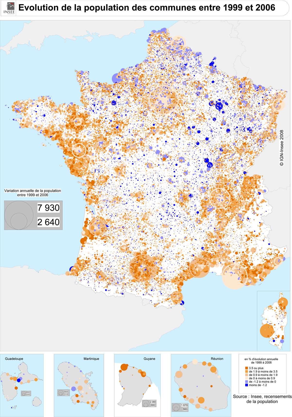 France - évolution de la population de 1999 à 2006 - PopulationData.net