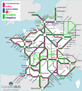 France - réseau de lignes d'autocars (septembre 2016)