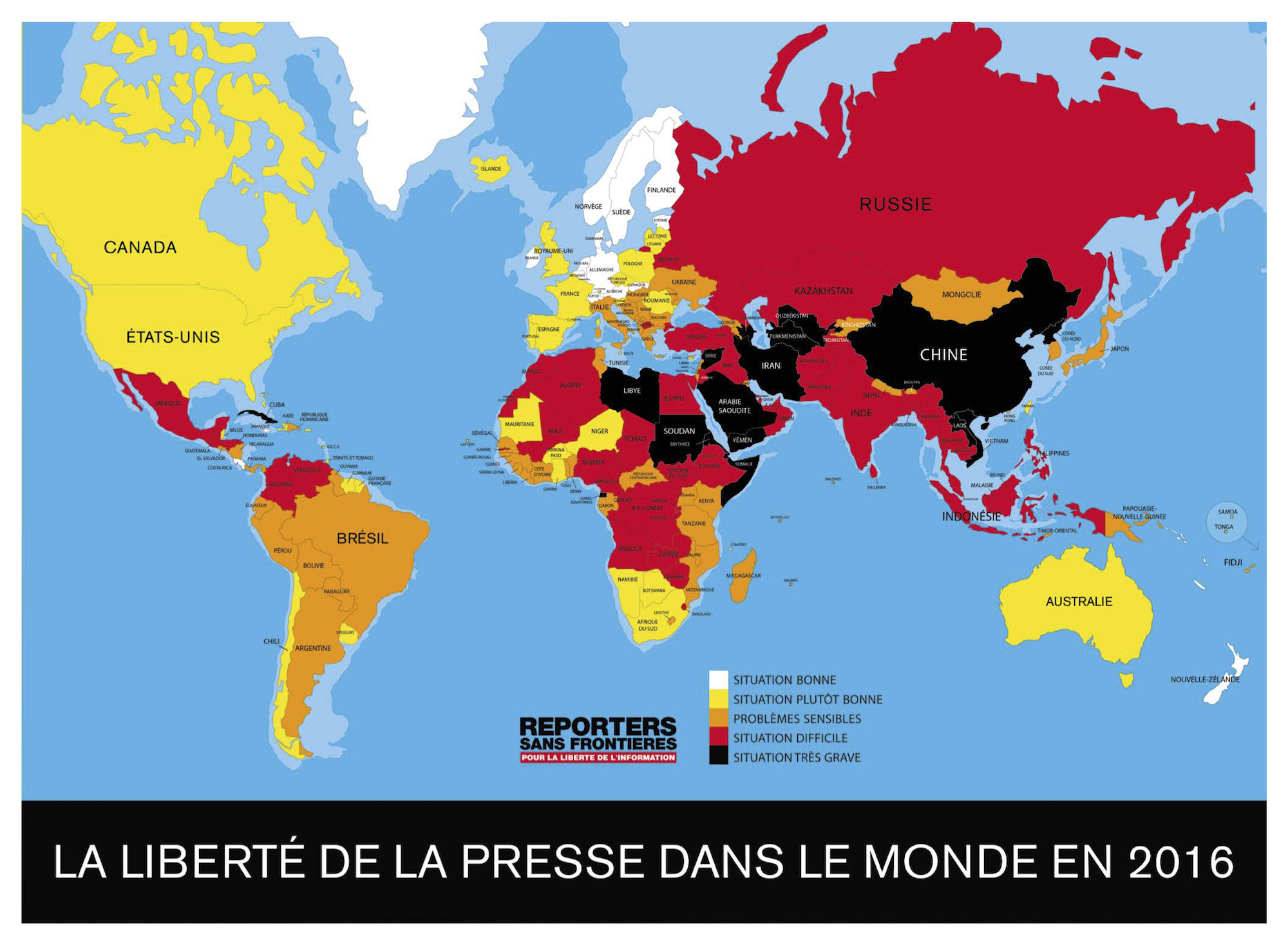 Monde - Liberté de la Presse 2016 (RSF)