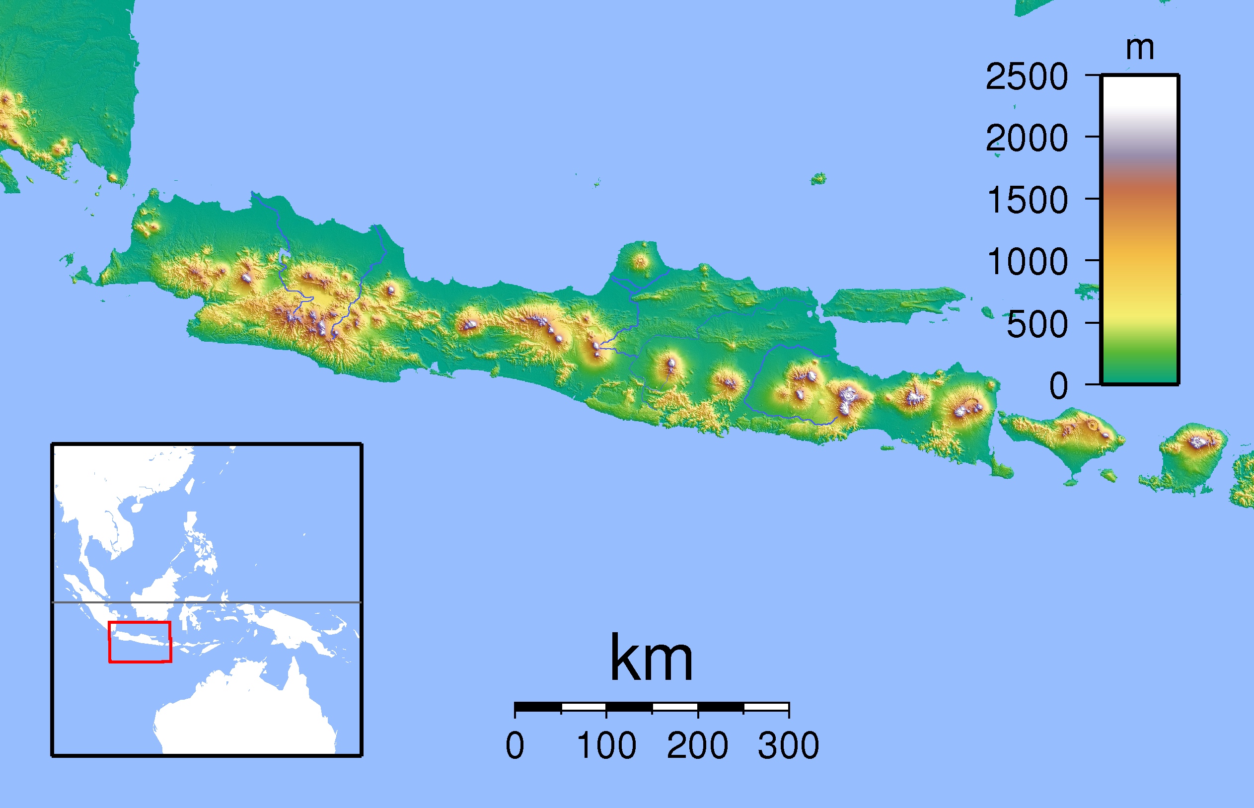 Indon sie Java  topographique  Carte  PopulationData net