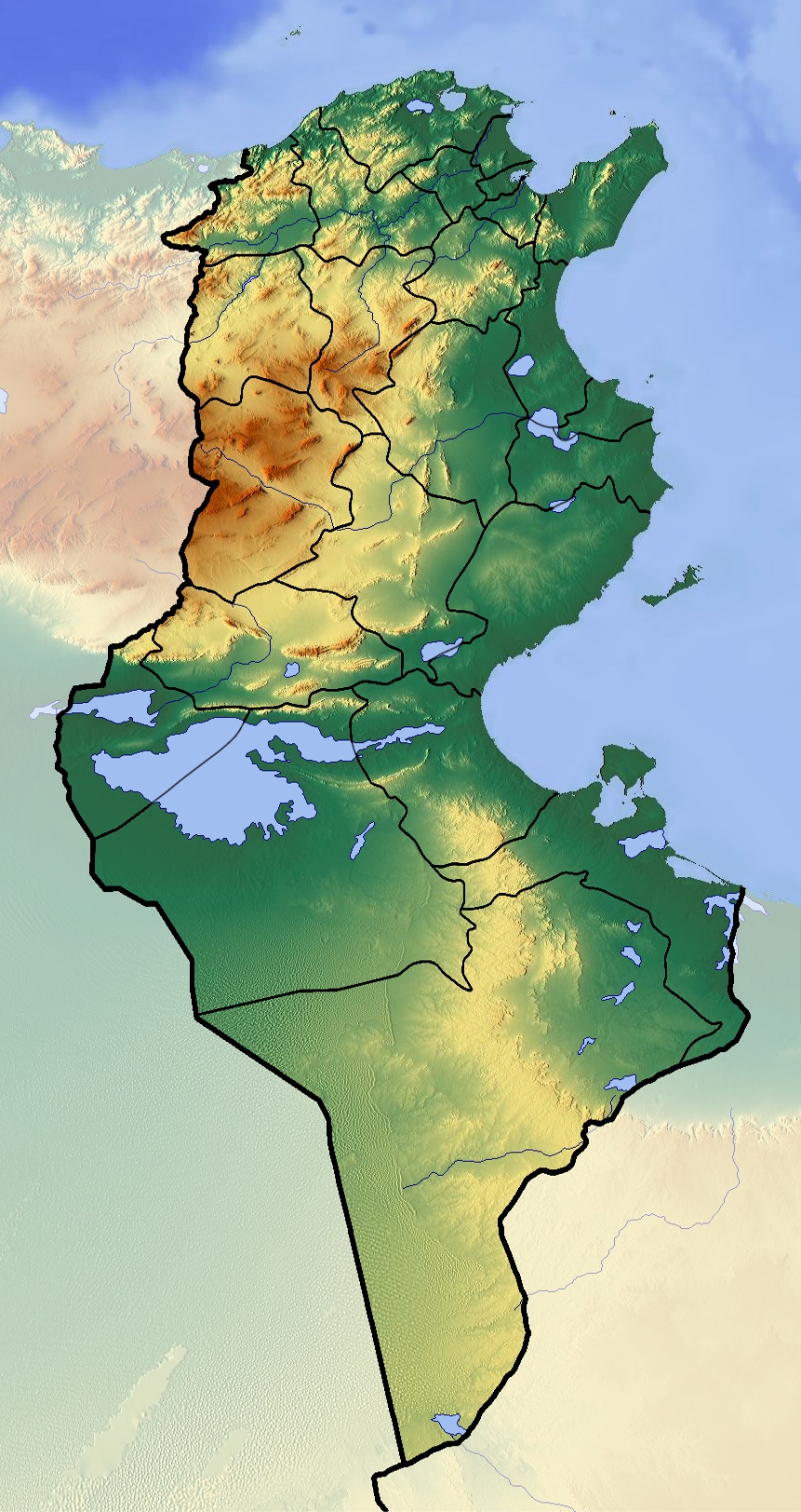 Tunisie topographique • Carte •