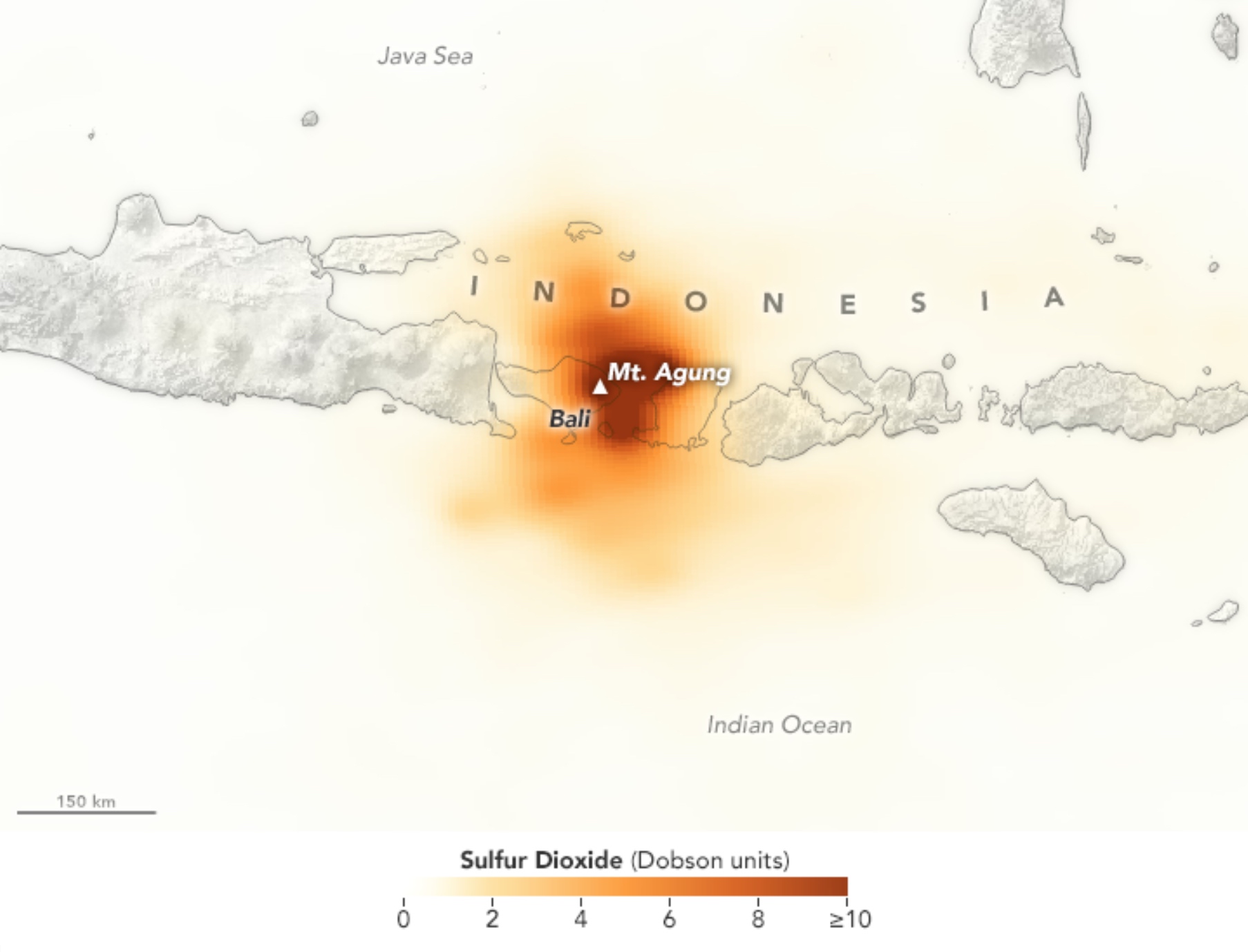 Indonésie - Mont Agung : éruption et dioxyde de soufre (novembre 2017)