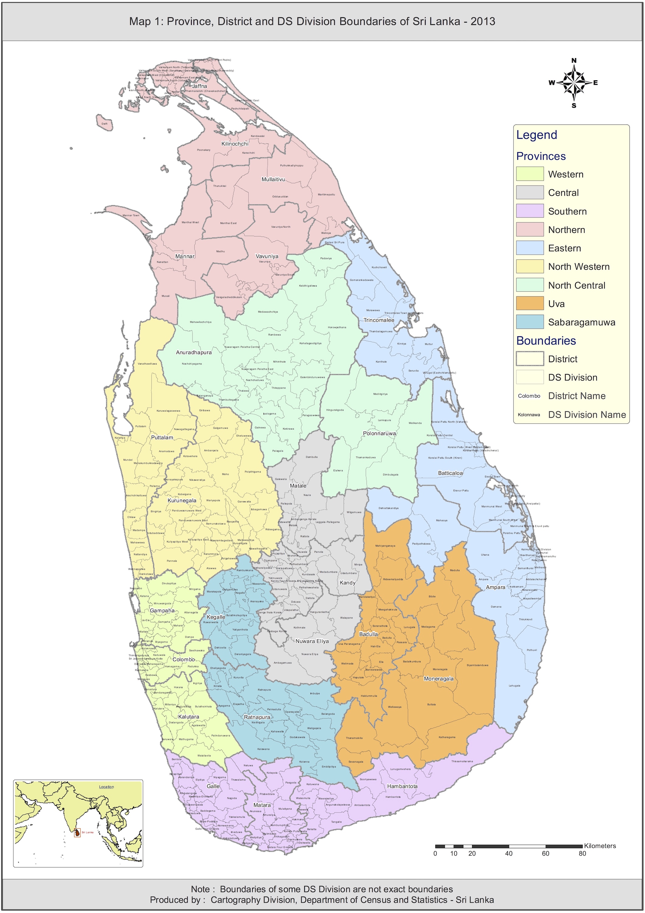 Sri Lanka - administrative (districts) \u2022 Carte \u2022 PopulationData.net