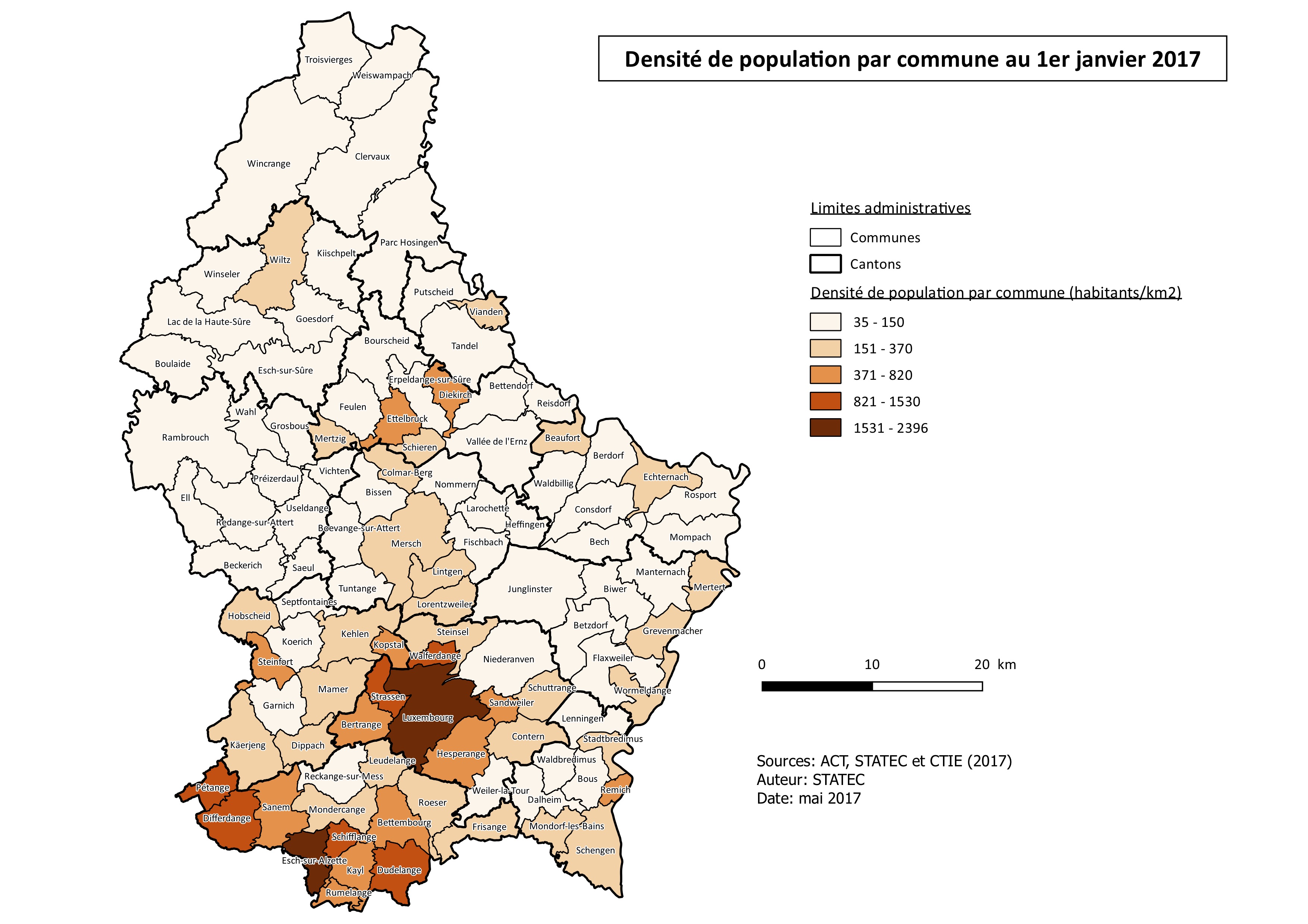 Luxembourg - densité (2017) • Carte • 0