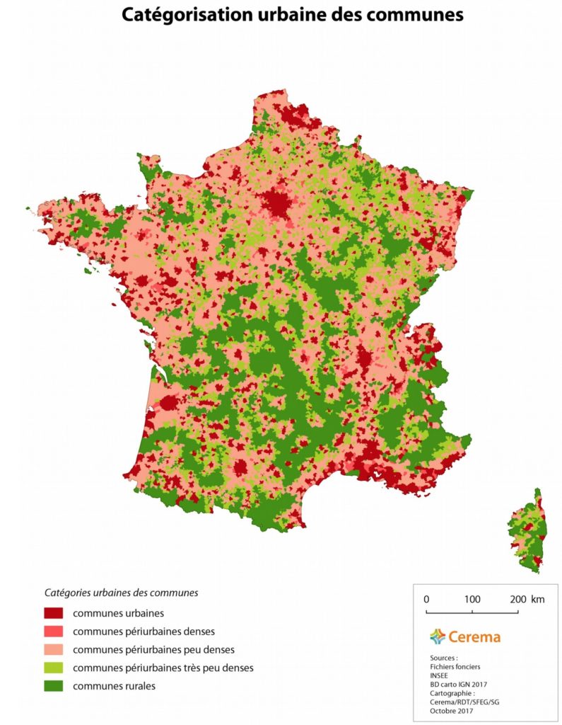 France - urbanisation (communes, 2017)