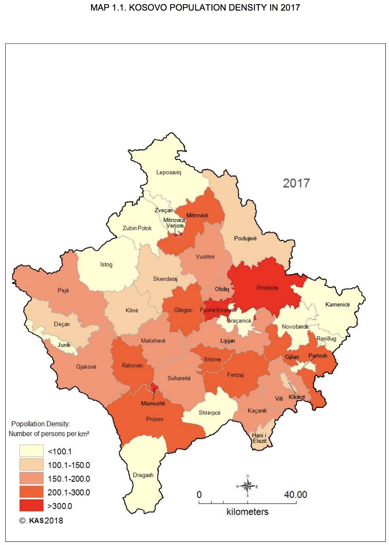 Kosovo densité (2017) • Carte •