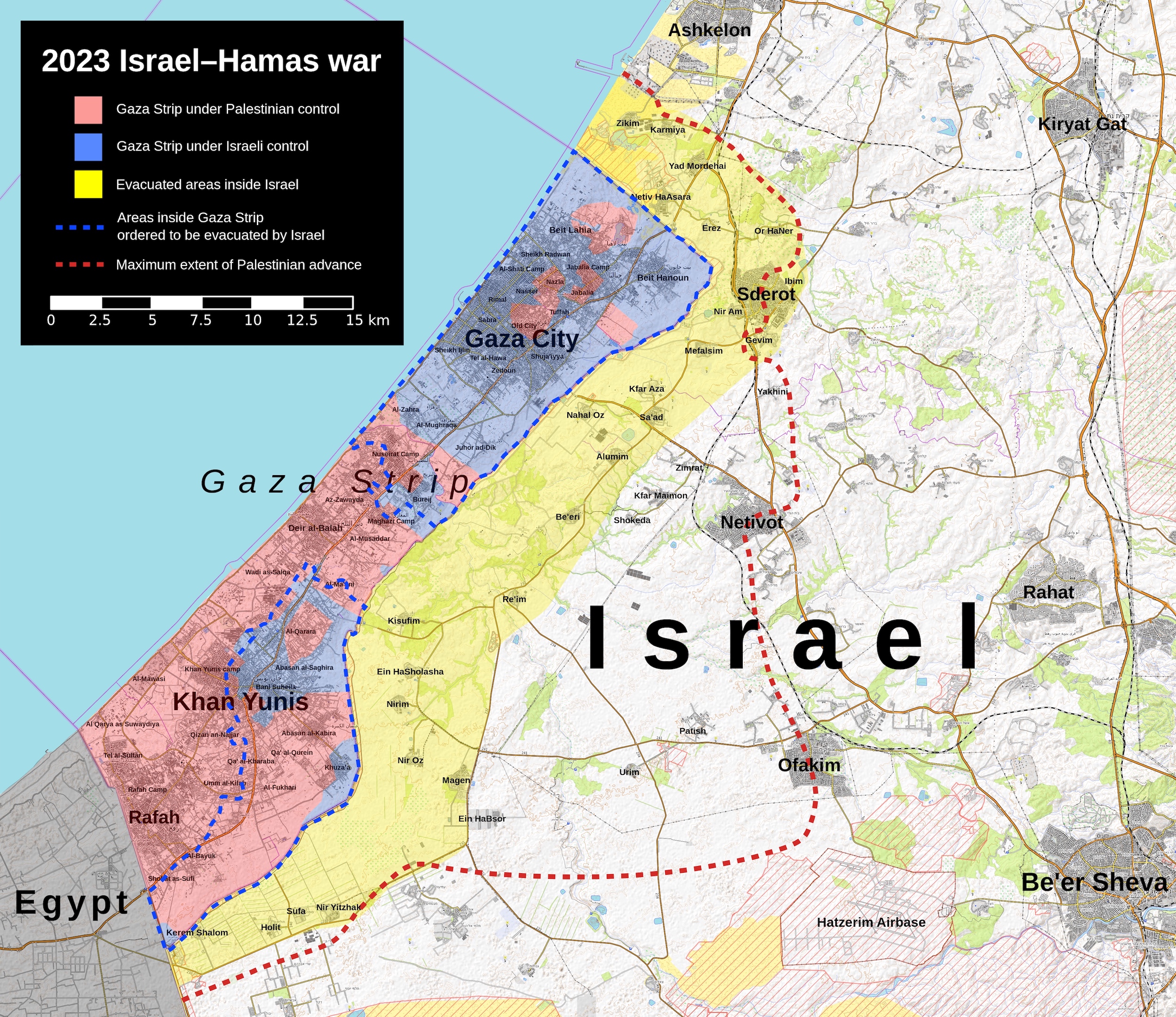 Carte de la guerre Israël-Hamas de 2023-2024. Situation début 2024