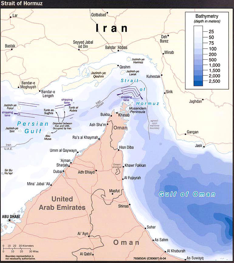 Détroit Dormuz émirats Arabes Unis Iran Oman Carte
