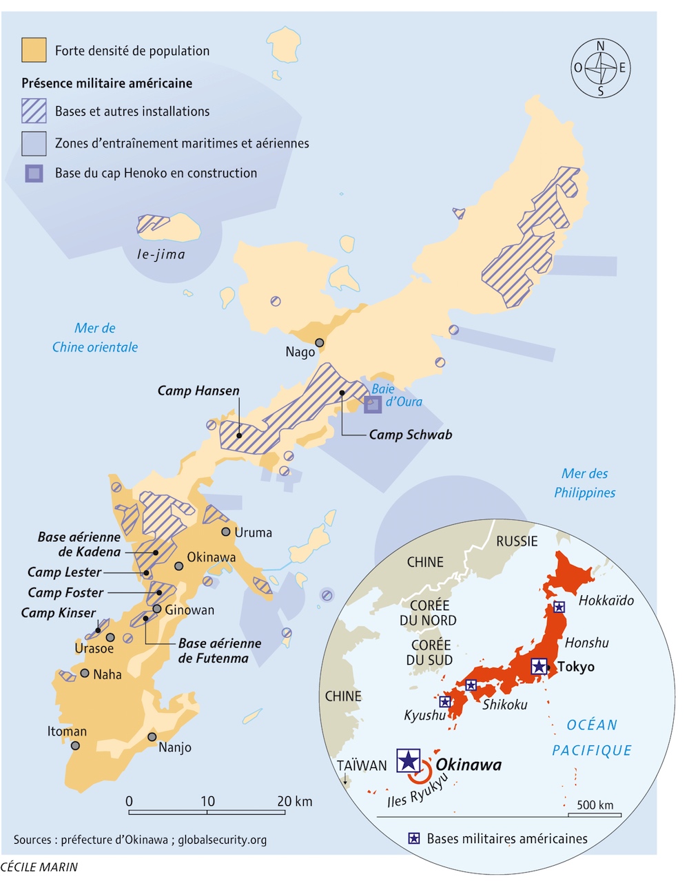 Japon Okinawa Présence Militaire Américaine Carte