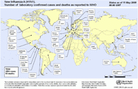 Grippe A : carte de l’évolution mondiale au 11 mai