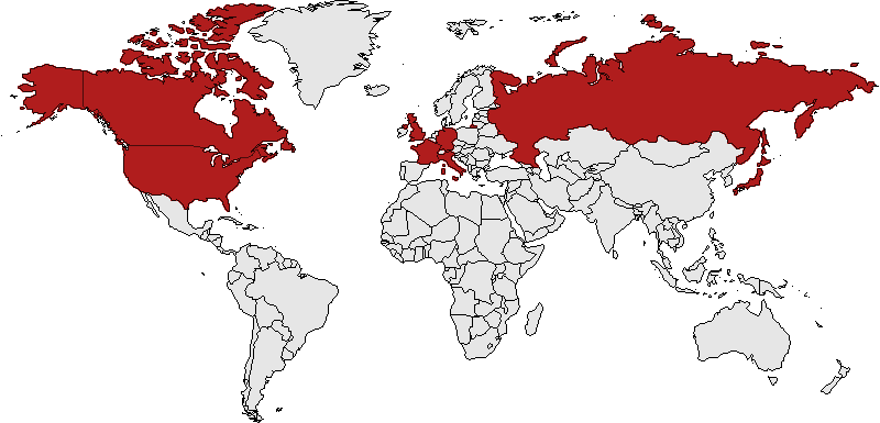 Страны входящие большую восьмерку. Страны большой 7 на карте.