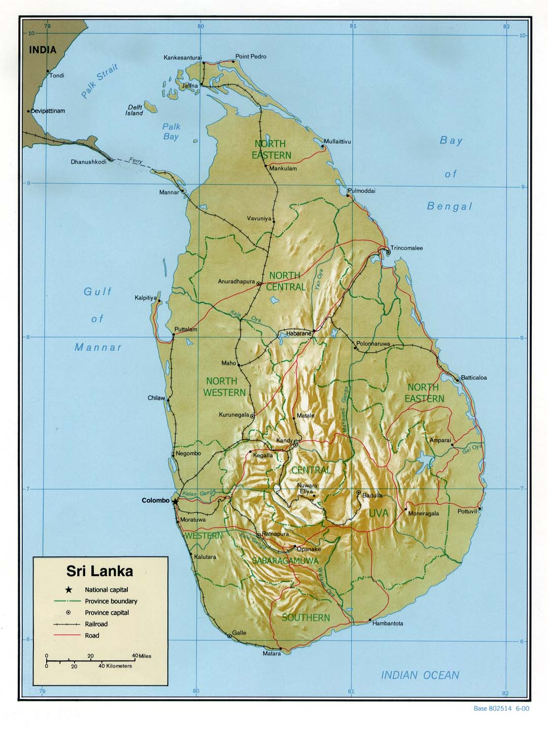 Sri Lanka - relief \u2022 Carte \u2022 PopulationData.net